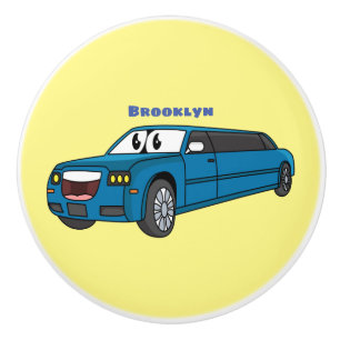 Cute happy blue Limousine cartoon car Ceramic Knob