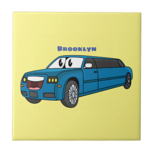 Cute happy blue Limousine cartoon car Ceramic Tile