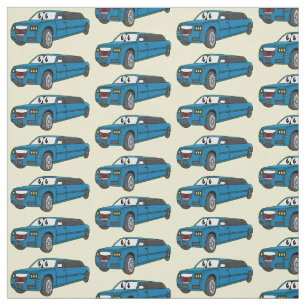 Cute happy blue Limousine cartoon car Fabric