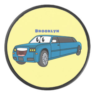Cute happy blue Limousine cartoon car Hockey Puck