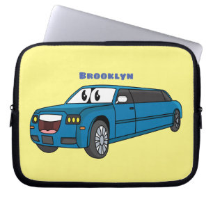 Cute happy blue Limousine cartoon car Laptop Sleeve