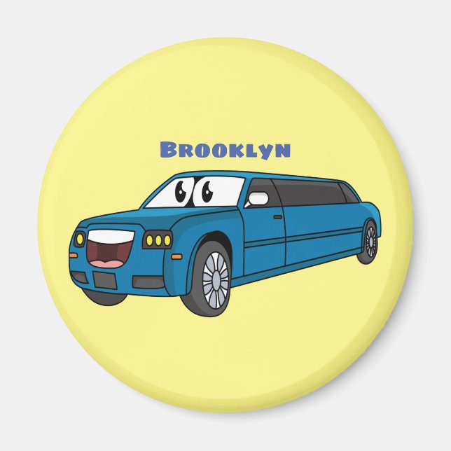 Cute happy blue Limousine cartoon car  Magnet (Front)