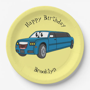 Cute happy blue Limousine cartoon car Paper Plate