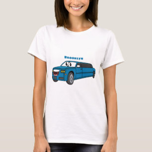 Cute happy blue Limousine cartoon car T-Shirt