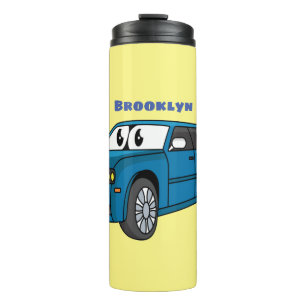 Cute happy blue Limousine cartoon car Thermal Tumbler