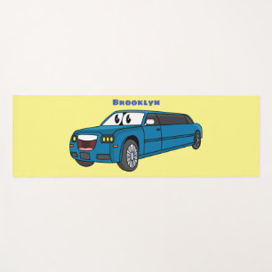 Cute happy blue Limousine cartoon car Yoga Mat