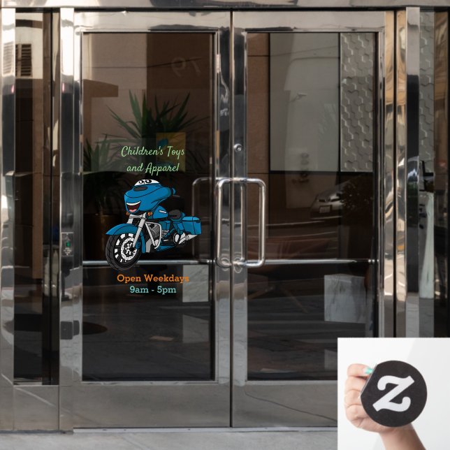 Cute happy blue motorcycle cartoon (Office Door)