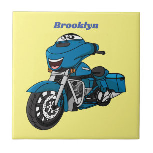 Cute happy blue motorcycle cartoon ceramic tile