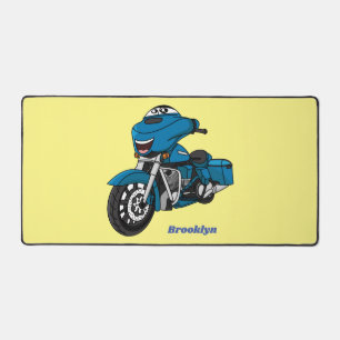 Cute happy blue motorcycle cartoon desk mat