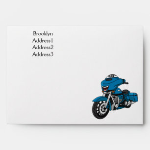 Cute happy blue motorcycle cartoon envelope