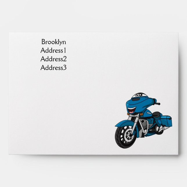 Cute happy blue motorcycle cartoon envelope (Front)