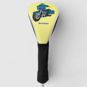 Cute happy blue motorcycle cartoon golf head cover