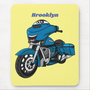 Cute happy blue motorcycle cartoon mouse pad