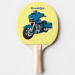 Cute happy blue motorcycle cartoon ping pong paddle