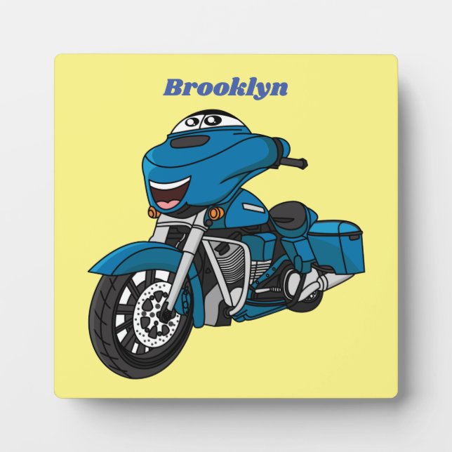 Cute happy blue motorcycle cartoon plaque (Front)
