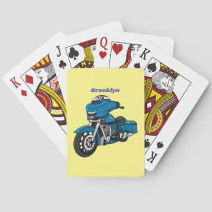 Cute happy blue motorcycle cartoon playing cards