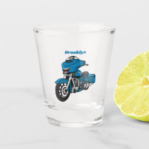 Cute happy blue motorcycle cartoon shot glass