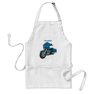 Cute happy blue motorcycle cartoon standard apron
