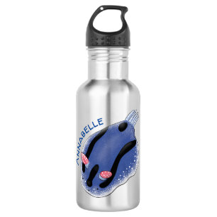 Cute happy blue nudibranch cartoon illustration 532 ml water bottle