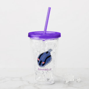 Cute happy blue nudibranch cartoon illustration acrylic tumbler