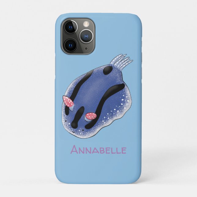 Cute happy blue nudibranch cartoon illustration Case-Mate iPhone case (Back)
