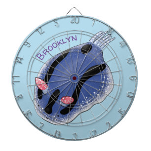 Cute happy blue nudibranch cartoon illustration dartboard