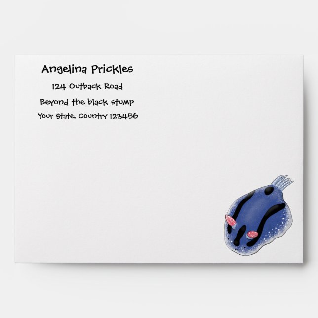 Cute happy blue nudibranch cartoon illustration envelope (Front)