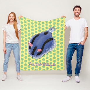 Cute happy blue nudibranch cartoon illustration fleece blanket