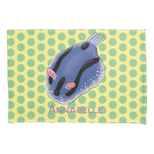 Cute happy blue nudibranch cartoon illustration pillowcase