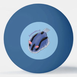 Cute happy blue nudibranch cartoon illustration ping pong ball