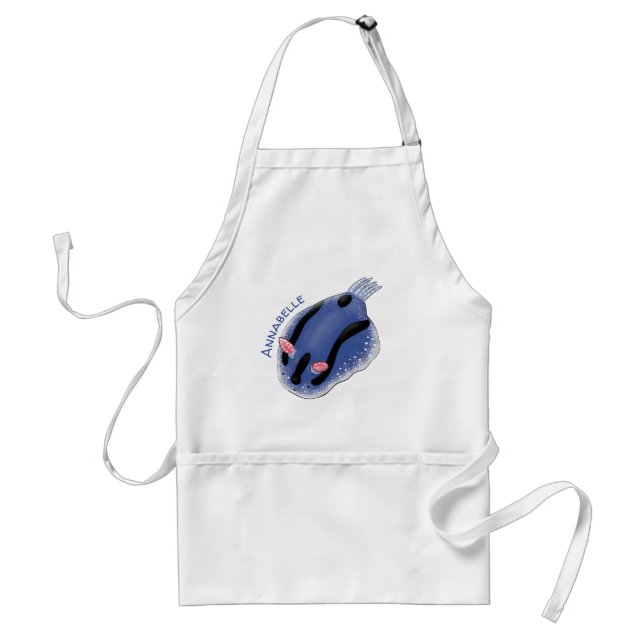 Cute happy blue nudibranch cartoon illustration standard apron (Front)