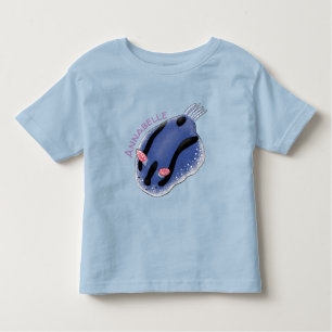 Cute happy blue nudibranch cartoon illustration toddler T-Shirt