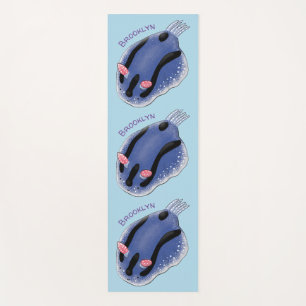 Cute happy blue nudibranch cartoon illustration yoga mat