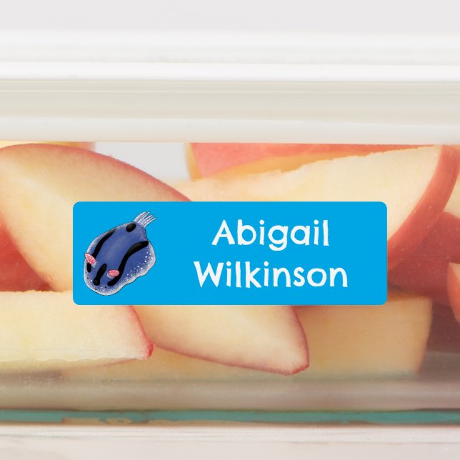 Cute happy blue nudibranch cartoon personalised  (Affixed)