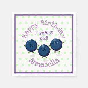 Cute happy blueberries cartoon illustration napkin