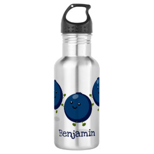 Cute happy blueberries purple cartoon illustration 532 ml water bottle