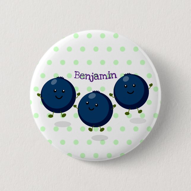 Cute happy blueberries purple cartoon illustration 6 cm round badge (Front)
