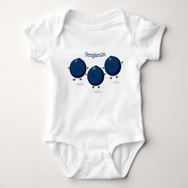 Cute happy blueberries purple cartoon illustration baby bodysuit (Front)