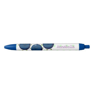 Cute happy blueberries purple cartoon illustration black ink pen