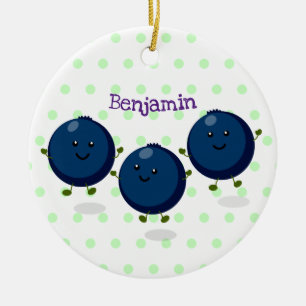 Cute happy blueberries purple cartoon illustration ceramic ornament