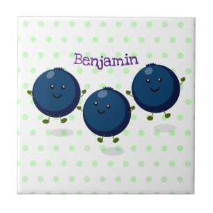 Cute happy blueberries purple cartoon illustration ceramic tile