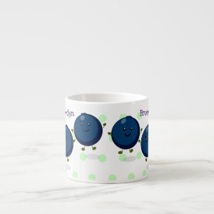 Cute happy blueberries purple cartoon illustration espresso cup