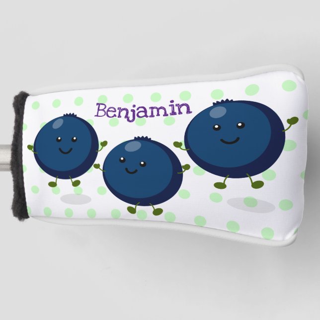 Cute happy blueberries purple cartoon illustration golf head cover (Front)