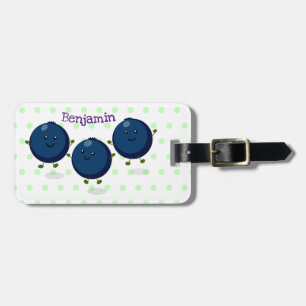 Cute happy blueberries purple cartoon illustration luggage tag