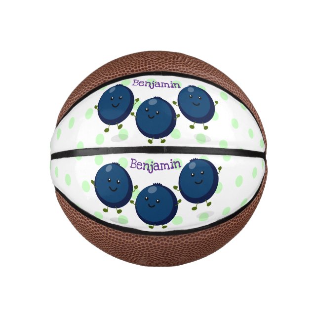 Cute happy blueberries purple cartoon illustration mini basketball (Front)
