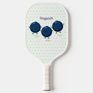 Cute happy blueberries purple cartoon illustration pickleball paddle