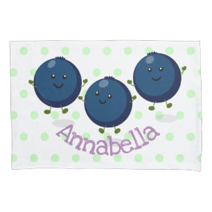 Cute happy blueberries purple cartoon illustration pillowcase