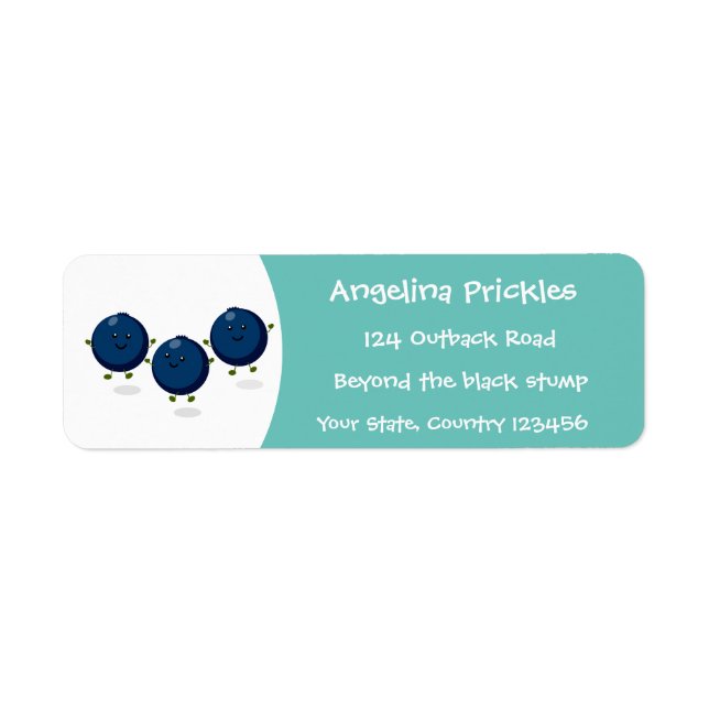 Cute happy blueberries purple cartoon illustration return address label (Front)