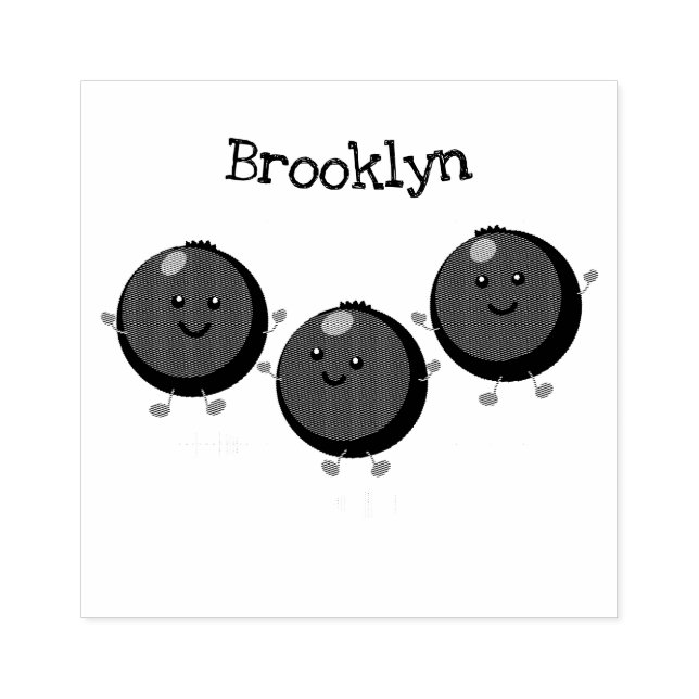 Cute happy blueberries purple cartoon illustration rubber stamp (Imprint)
