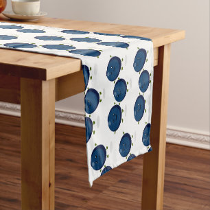 Cute happy blueberries purple cartoon illustration short table runner